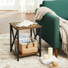 Side Table End Table X-Shape Steel Frame with Storage Shelf Nightstand