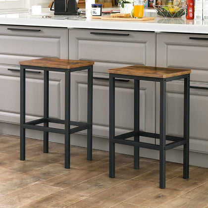 Set of 2 Industrial Bar Stools Rustic Vintage Counter High Chair Seat Wood Metal