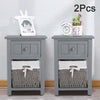 Pair of Wooden Bedside Tables Night Stand Cabinet Storage Drawer Wicker Baskets