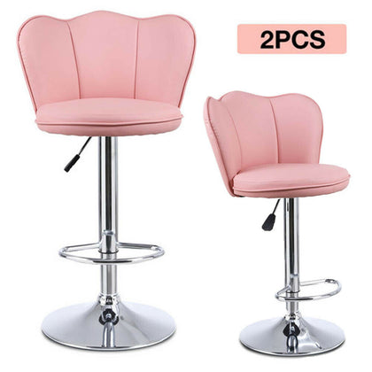 2 x Faux Leather Breakfast Bar Stools Gas Lift Home Kitchen Swivel Chairs Pink