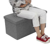 GREY LINEN FOLDING STORAGE OTTOMAN POUFFE SEAT FOOT STOOL HOME STORAGE BOX UK