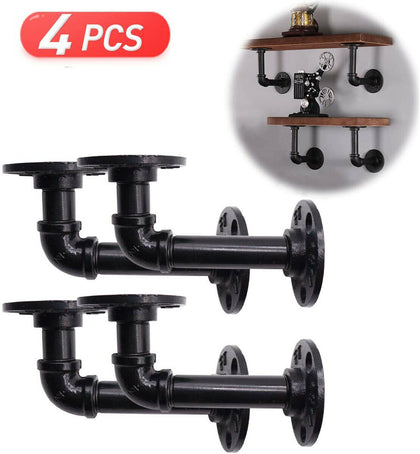 4Pcs Pipe Shelf Brackets Industrial Iron Rustic Wall Floating Shelves Supports