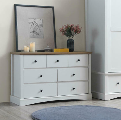 Carden Bedroom Chest of Drawers 7 Drawer 3+4 White & Oak Storage Cabinet