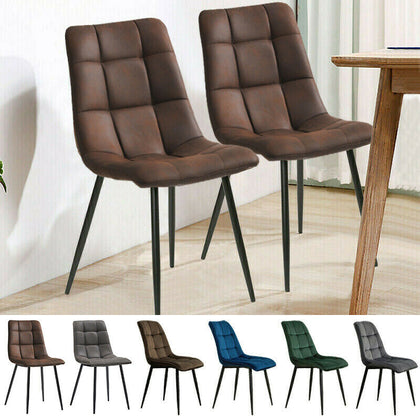 Retro Set of 2 Faux Leather Dining Chairs Velvet Brown Grey Kitchen Dining Room