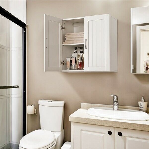 Bathroom Wall Cabinets Cupboard with Double Door & Adjustable Shelf Storage Unit