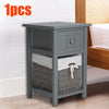 Grey Shabby Chic Bedside Unit Tables Drawers Cabinet + Wicker Storage Wooden UK