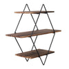 Rustic 3 Tier Diamond Wooden Floating Shelf with Metal Frame Wall Mounted