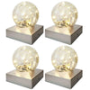 4 SOLAR DECK CAP POST LIGHTS OUTDOOR GARDEN CRACKLE GLASS BALL LIGHTS WARM WHITE