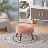 Round Footstool Ottoman Velvet Stool Padded Seat Footstool Wooden Legs Furniture