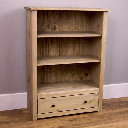 Panama Bookcase 1 Drawer 3 Shelve Solid Waxed Pine DVD CD Living Room Unit