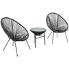String Moon Chairs & 50cm Round Glass Table Steel Tube Frame Legs Indoor Outdoor