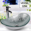 Countertop Sink Basin Bathroom Clockroom Wash Bowl Tempered Glass Tap Waste Set