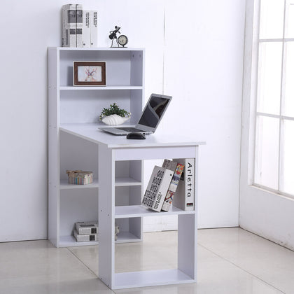 HOMCOM 120cm Modern Computer Desk Bookshelf Writing Table Workstation 6 Shelves