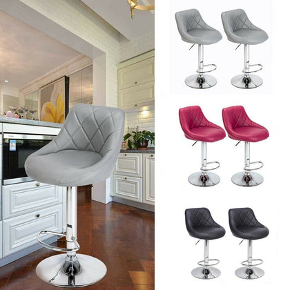 2 PCS Adjustable PU Leather Gas Lift Faux Kitchen Chair Breakfast Bar Stool