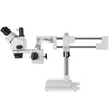 3.5X-90X Simul-Focal Zoom Trinocular Stereo Microscope Dual Arm Boom Stand