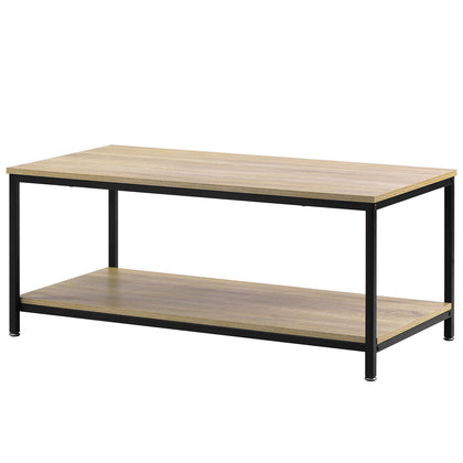 Industrial Coffee Table for Living Room with Storage Shelf Wood Look Metal Frame