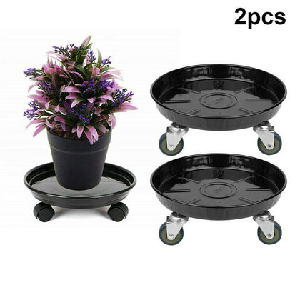 2X Round Rolling Garden Plant Flower Pot Moving Wheel Trolley Plate Resin Stand