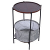 Small Round Coffee Table Sofa Side End Table Tray with Fabric Basket Storage UK