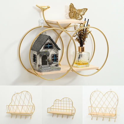 Wall-Mount Floating Wall Shelves Hanging Storage Display Golden Home Office Déco