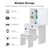 White Dressing Table Stool Vanity Set Makeup Desk 5 Drawers with Sliding mirror