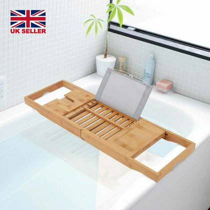 New Bath Caddy Tray Bamboo Bathtub Organizer Wine Tablet Holder Adjustable