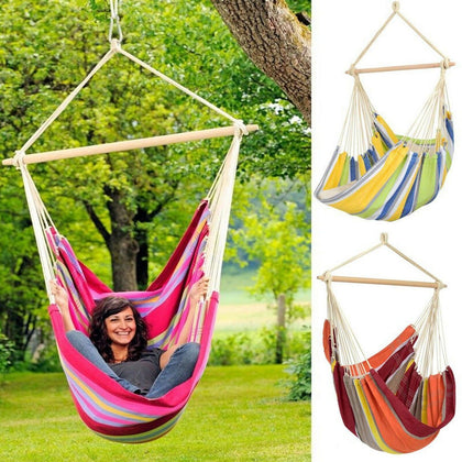 Hanging Hammock Chair Portable Garden Swing Seat Tree Travel Camping Poly Cotton