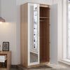 High Gloss 2 Door Wardrobe White&Oak Storage Hanging Rail Furniture with Mirror