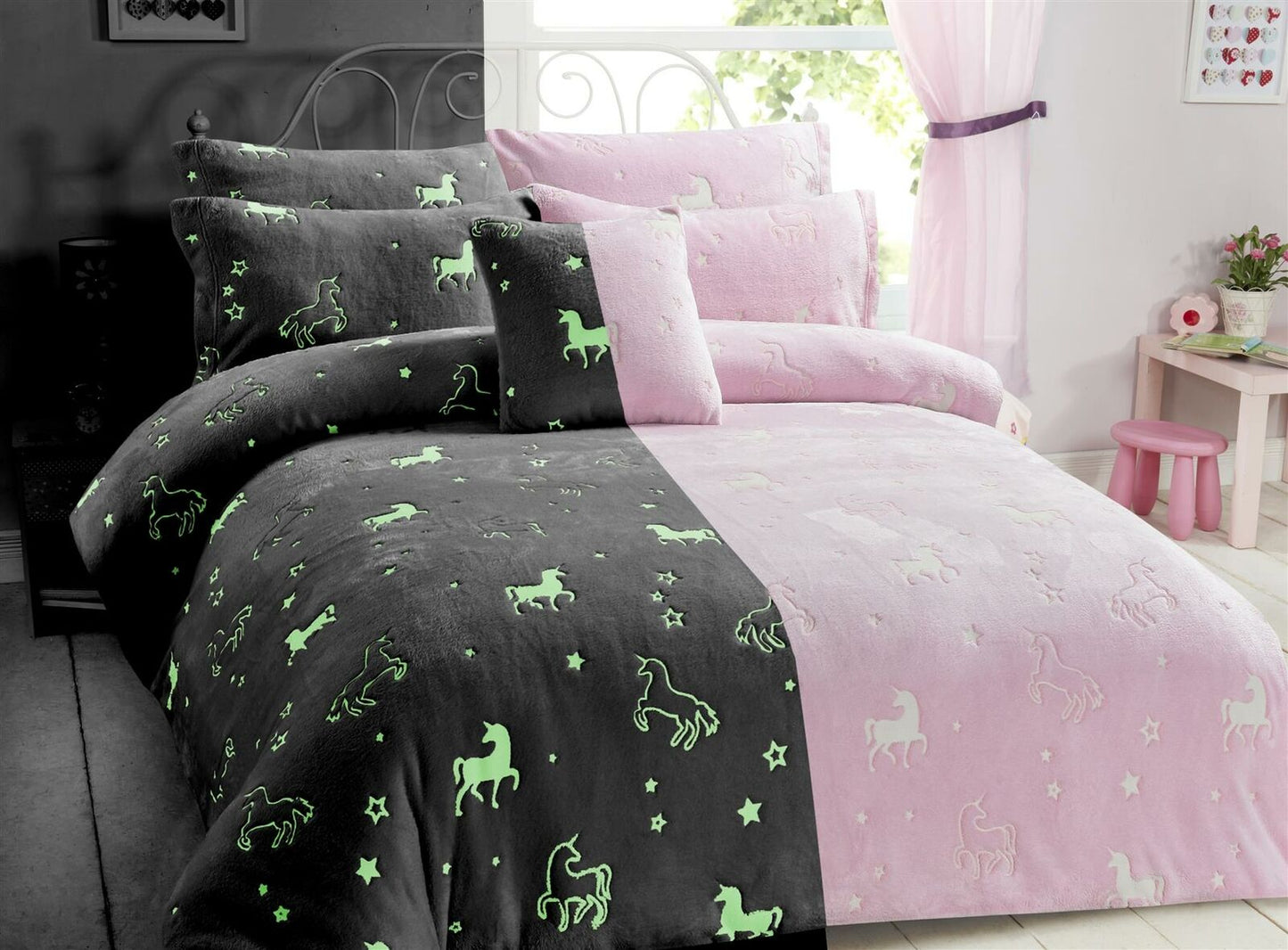 Glow In The Dark Teddy Fleece Duvet Cover Sets Soft Warm Kids Bedding Quilt set