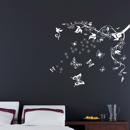 Walplus Wall Sticker Decal Wall Art Butterflies Vine in White Decal Decoration