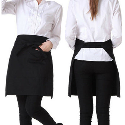 Black Short Waiter Waitress Barista Chefs Waist Pocket Apron for Bar Cafe Pub