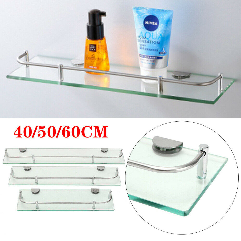 Glass Bathroom Caddy Shelf Wall Mounted Bath Rack Floating Shelves Organiser NEW
