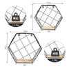 2x Hexagon Metal Wire Wall Shelf Home Decor Storage Floating Shelf w/ Wood Board