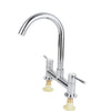 Modern Dual Lever Chrome Kitchen Sink Mixer Taps Deck Mounted Tap Faucet 2 Hole