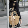 Women Brown Bowknot Straw Beach Bag Tote Basket Handbag Shoulder Messenge