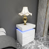 High Gloss Bedside Table Nightstand Chest Cabinet Unit with 2 Drawers LED Light