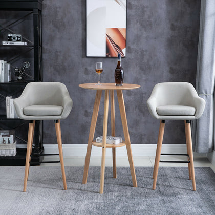 HOMCOM 2 PCs Upholstered Fabric Bucket Seat Bar Stools w/ Wood Legs Beige