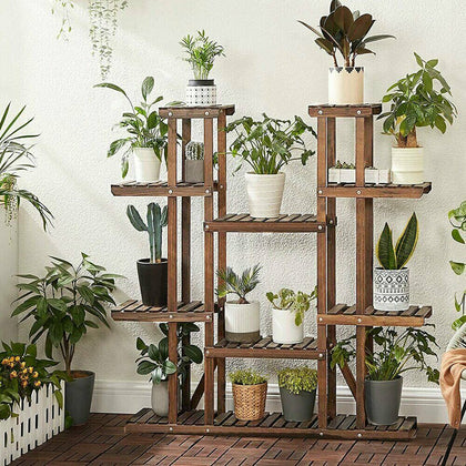 Rectangular Multi-Tiered Solid Wood Plant Flower Stand Heavy Duty Display Shelf