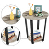 Set of 2 Industrial Side Table Round Sofa End Table w/ Storage Rack Metal Frames