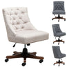 Linen Upholstered Swivel Computer Desk Chair Button Back Office Executive Chair