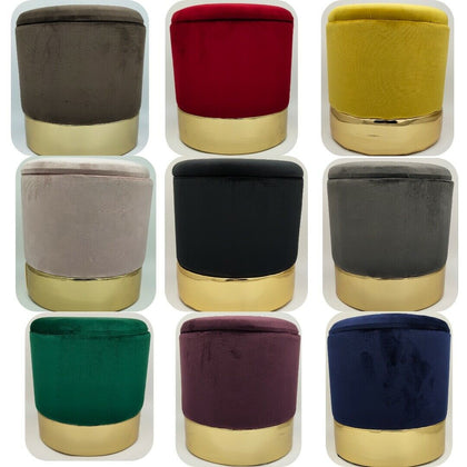 Round Ottoman Storage Pouffe Stool Soft Velvet Footstool Dressing Vanity Chair