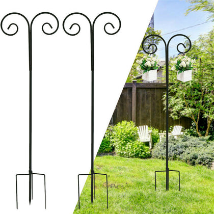 Shepherds Crook Hooks Garden Border Bird Feeder Black Metal (2.41m) Set of 2