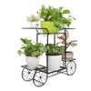Outdoor Indoor Pot Plant Stand Garden Decor Flower Rack Wrought Iron 4 Wheeler