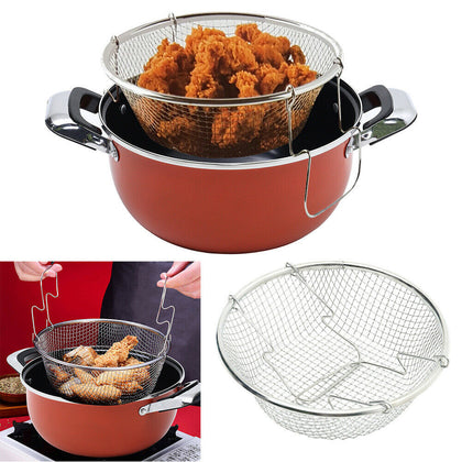 Non Stick Chip Pan Set Fryer Deep Fat Frying Basket Pot Kitchen With Glass Lid