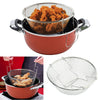 Non Stick Chip Pan Set Fryer Deep Fat Frying Basket Pot Kitchen With Glass Lid