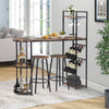 3PCS Bar Table & 2 Stool Industrial Kitchen Dining Set W/ Wine Rack Side Storage
