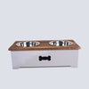 Luxury Dog Food Feeding Stand Station Stainless Double Raised Bowls Wooden