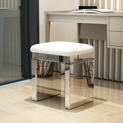 Modern Mirrored Glass Dressing Table Stool Bedroom Furniture Leather Makeup Seat