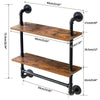 Floating Wall Shelf Industrial Pipe Bathroom Double Rustic Shelf with Towel Rail