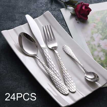 24-Piece Cutlery Set Flatware Stainless Steel Rounded Spoon Edge Dishwasher Safe