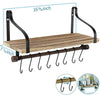 Large Wall Floating Shelf Kitchen Bathroom Storage Rustic Wood Rack With 8 Hooks